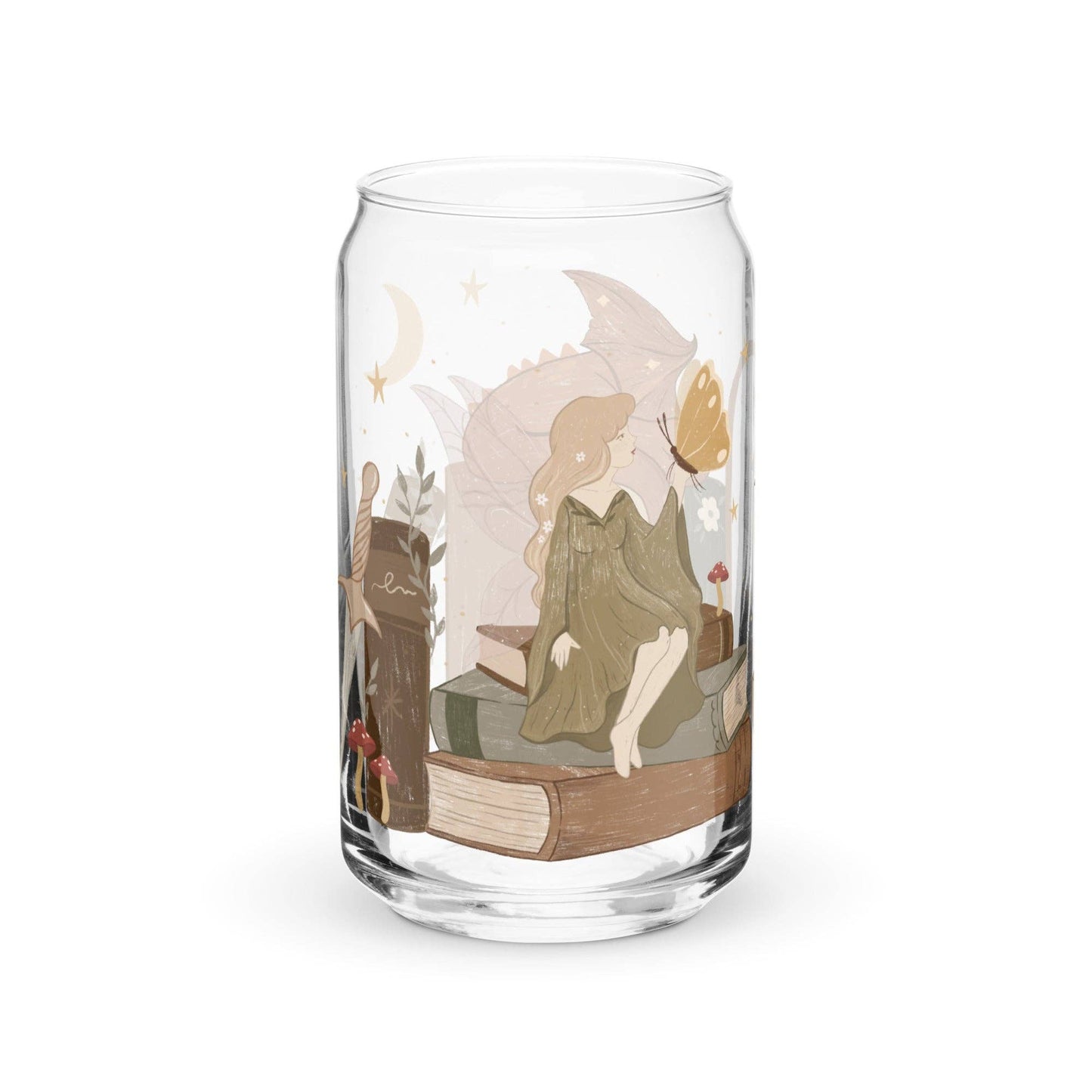 Fantasy Reader Fairy and Dragon 16 oz. Glass Cup