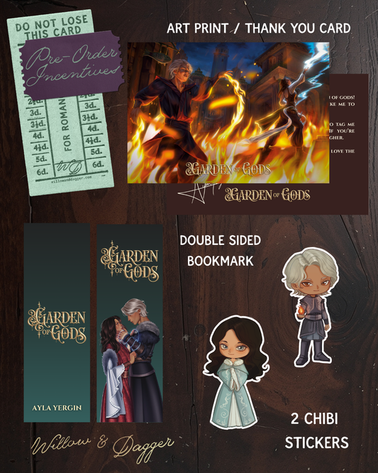 Garden of Gods PRE-ORDER (Includes a holo art print, double sided bookmark, 2 chibi stickers)