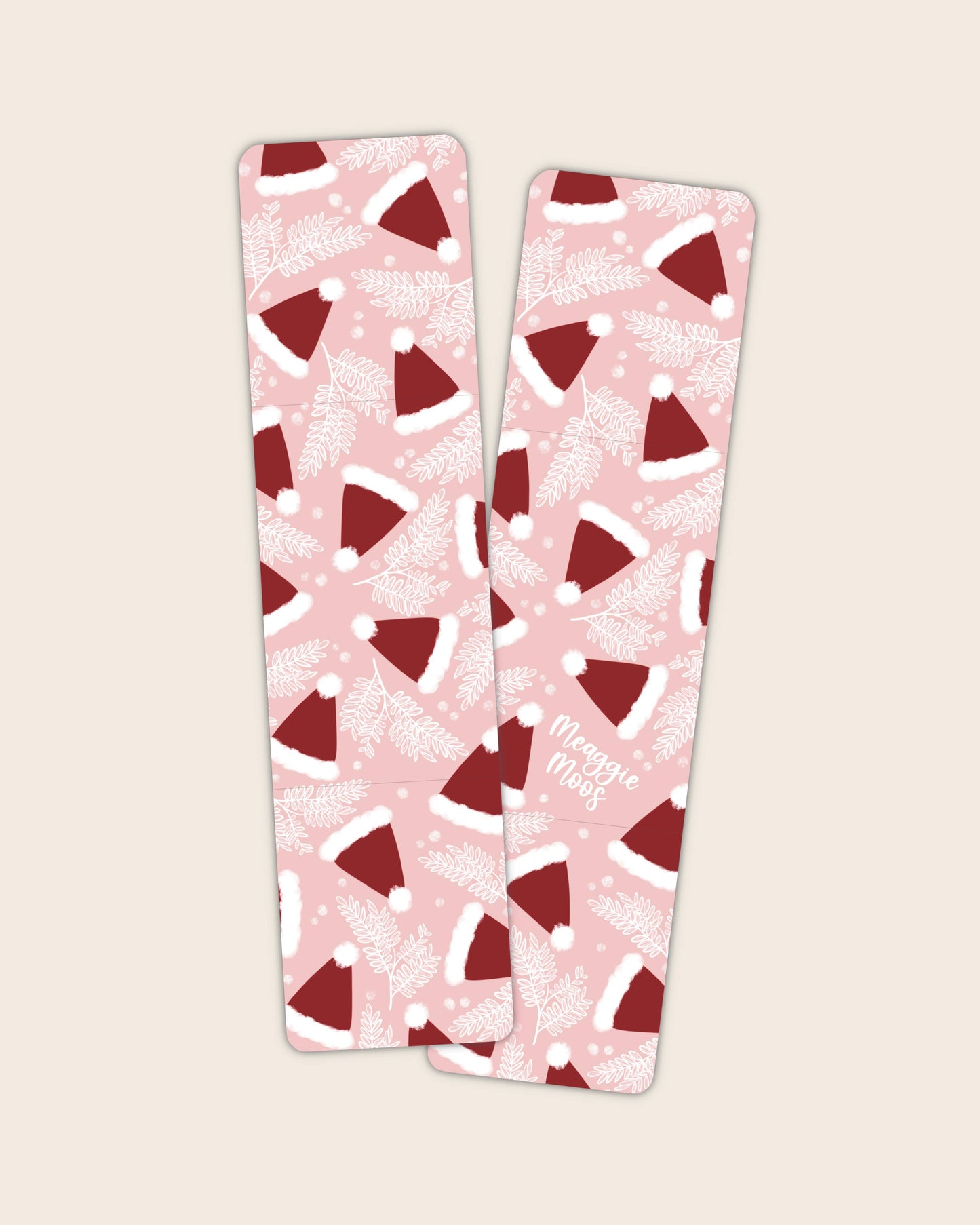 Pink Santa Hats Christmas Bookmark | Glossy