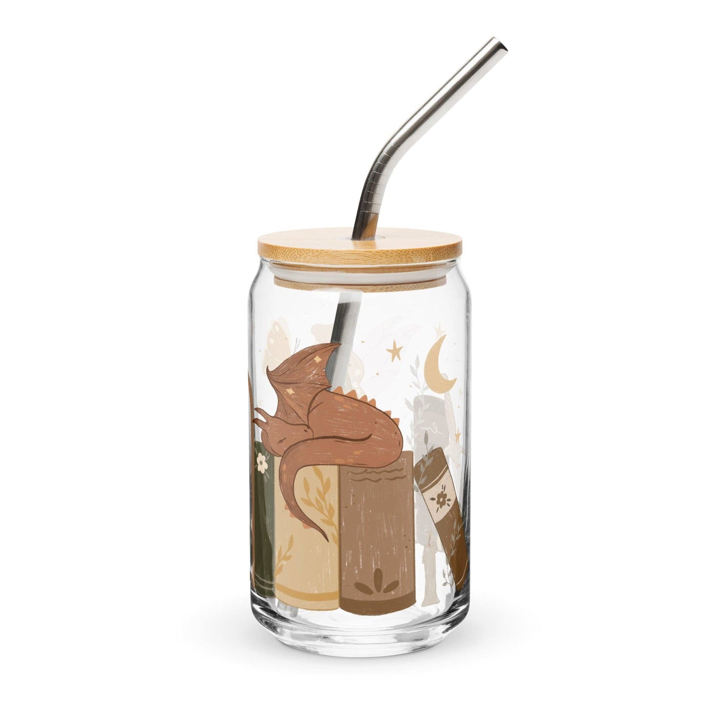 Fantasy Reader Fairy and Dragon 16 oz. Glass Cup
