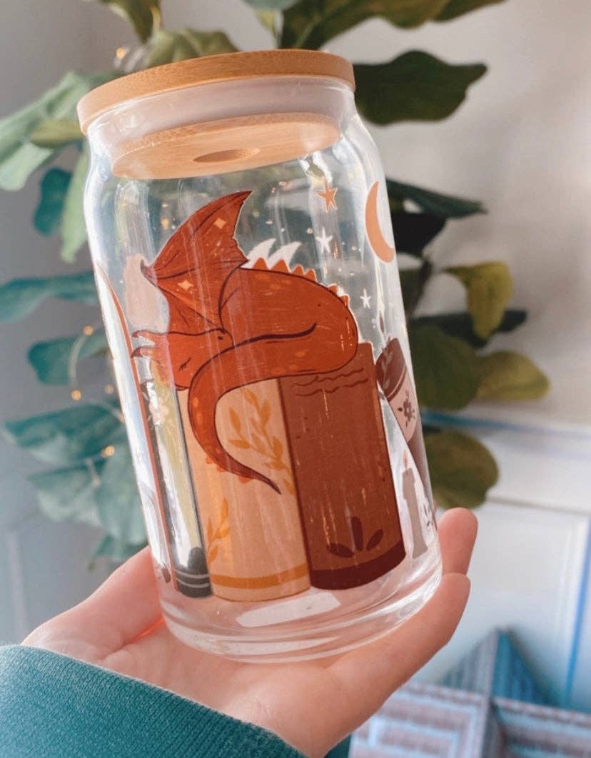 Fantasy Reader Fairy and Dragon 16 oz. Glass Cup