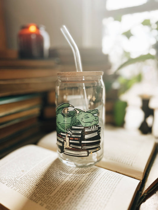 Book Dragon 16oz Glass Cup