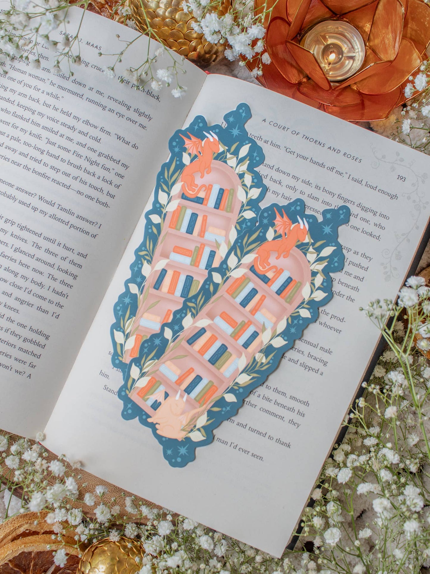 Arched Bookshelf Little Book Dragons Fantasy Bookmark