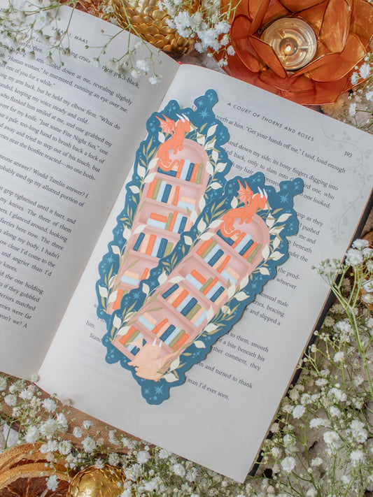 Arched Bookshelf Little Book Dragons Fantasy Bookmark