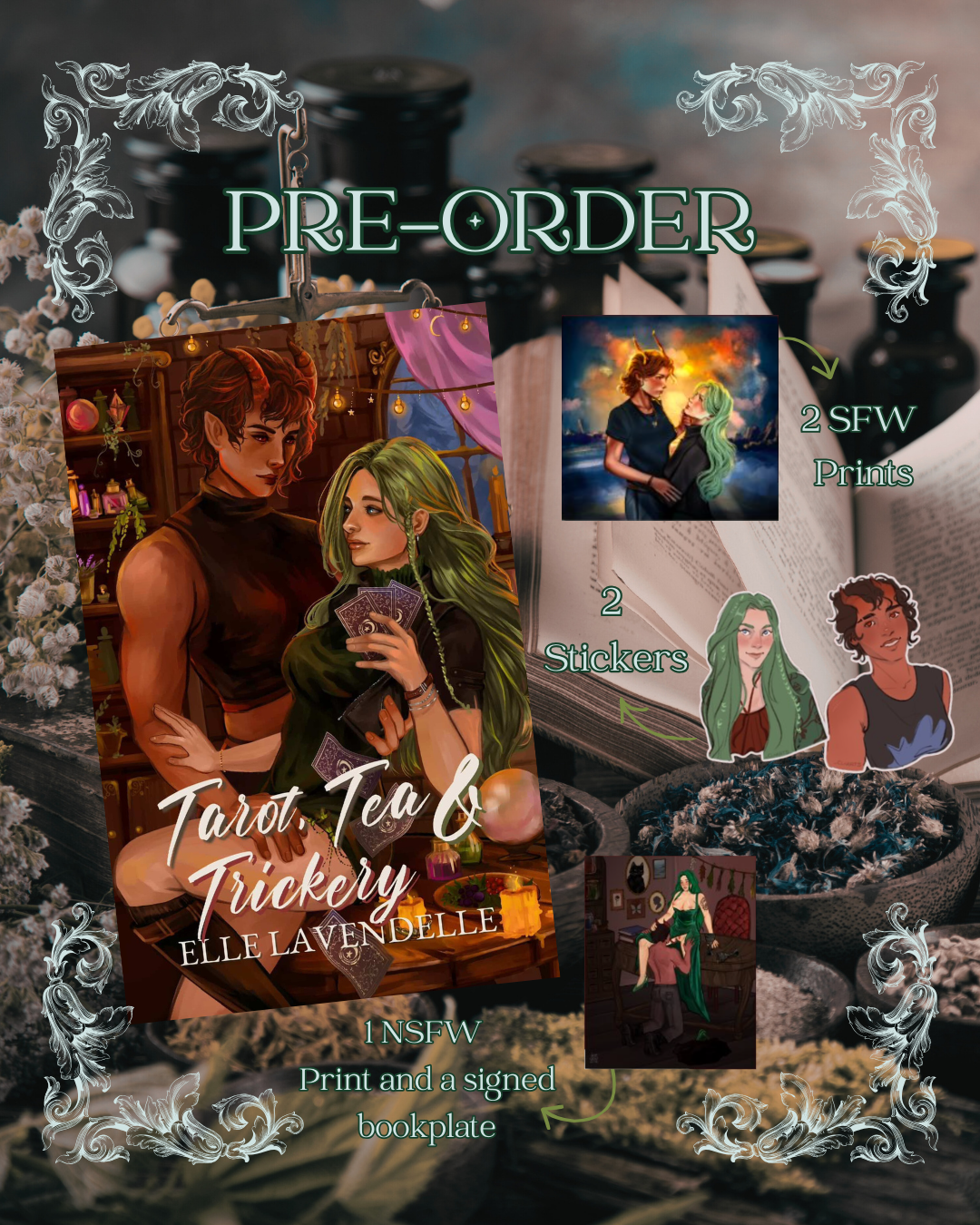 Tarot, Tea, & Trickery PRE-ORDER (Includes a signed bookplate, a sticker, 2 SFW art prints, and an NSFW art print)