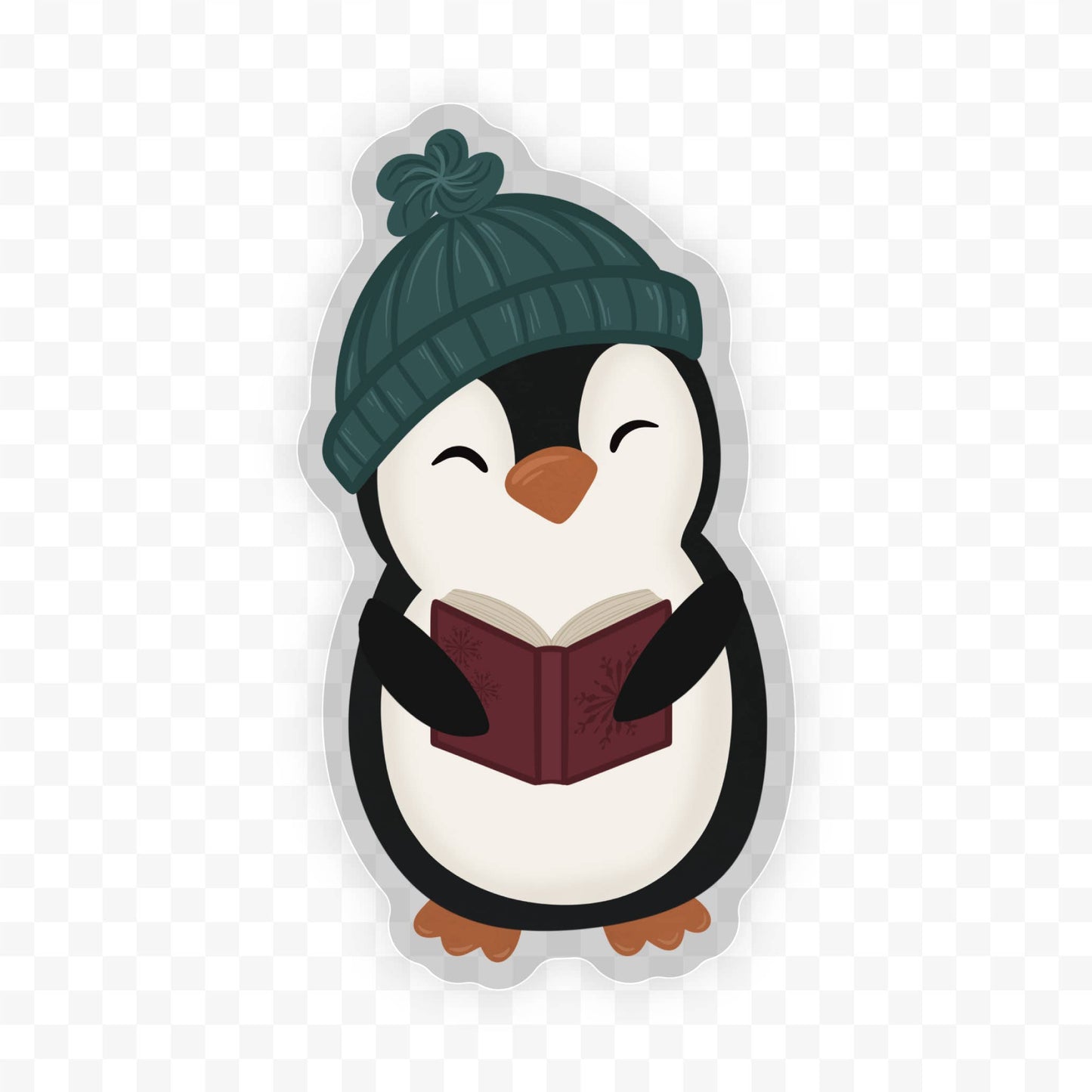 Cozy Book Penguin Waterproof Vinyl Sticker