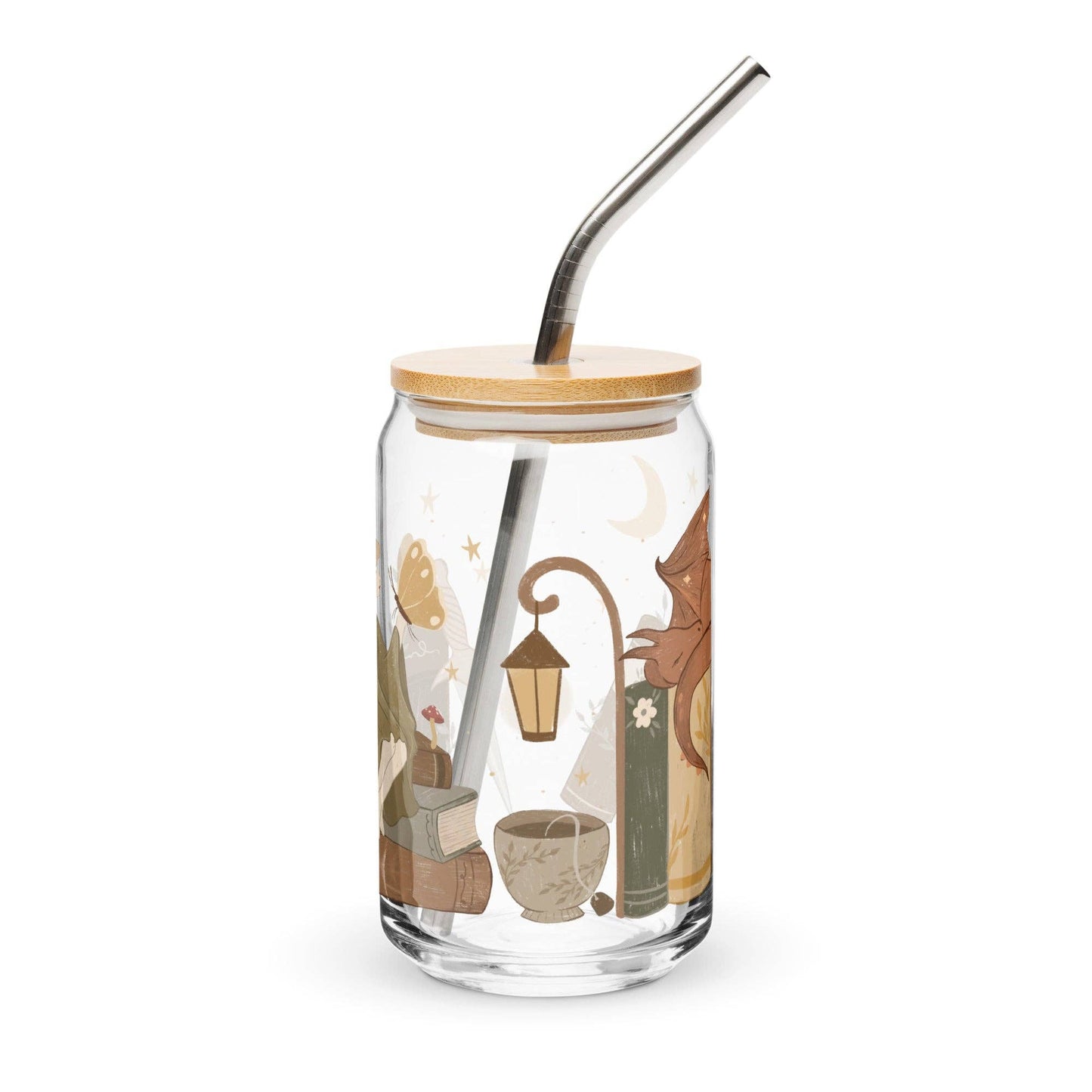 Fantasy Reader Fairy and Dragon 16 oz. Glass Cup