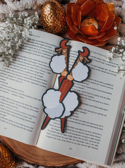 Red Floral Fantasy Blade Die-Cut Bookmark