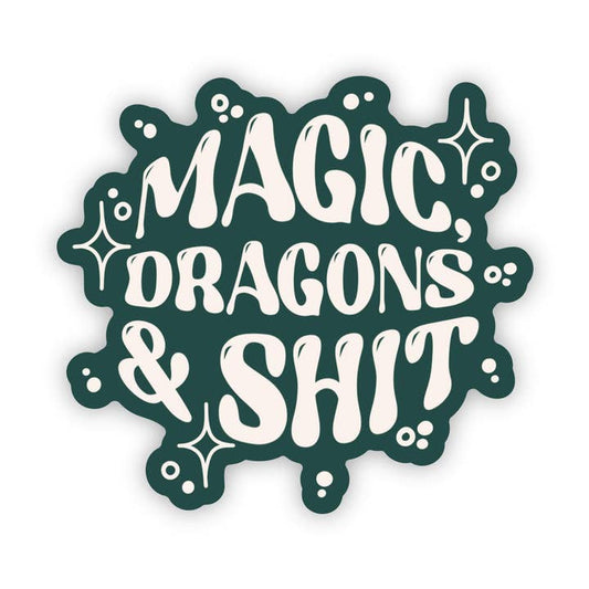 Magic, Dragons & Shit Bookish Fantasy Waterproof Sticker image 0