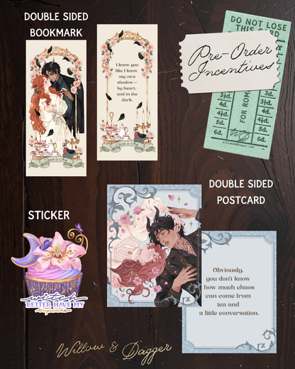 Smoke, Mirrors, and Misdemeanours SIGNED Bookplate PRE-ORDER (includes Sticker, XL Doublesided Bookmark, Double Sided Character Art Postcard)
