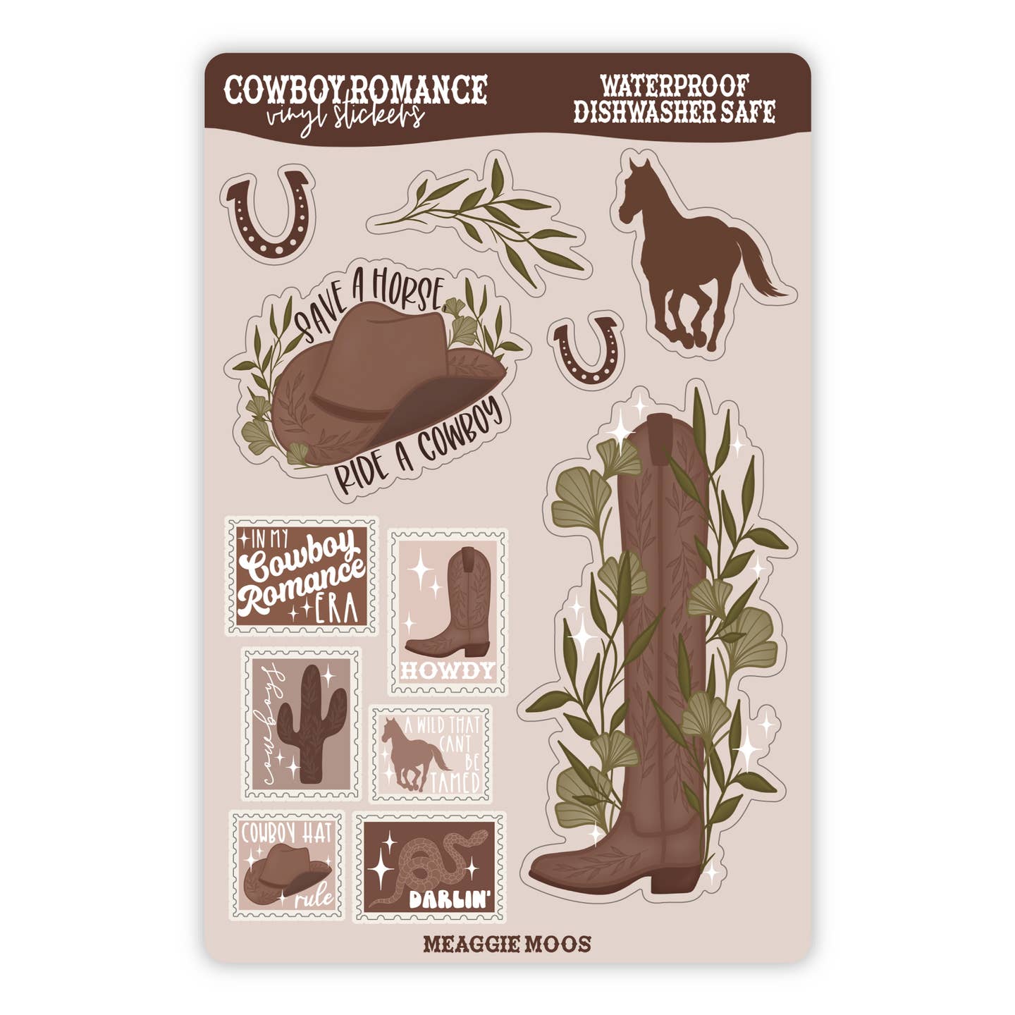 Cowboy Romance Waterproof Vinyl Sticker Sheet image 0