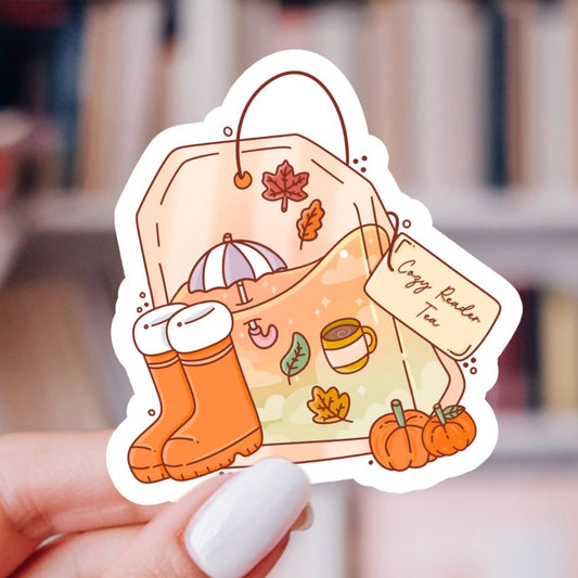 Cozy Reader Autumn Tea Sticker – Glossy Vinyl