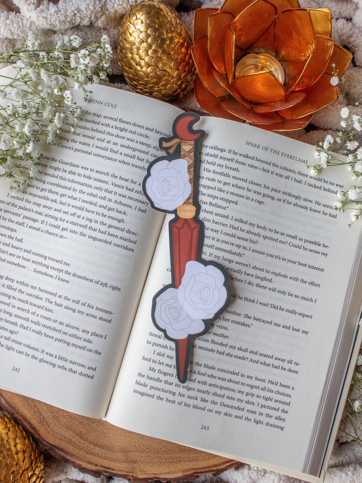 Red Floral Fantasy Blade Die-Cut Bookmark