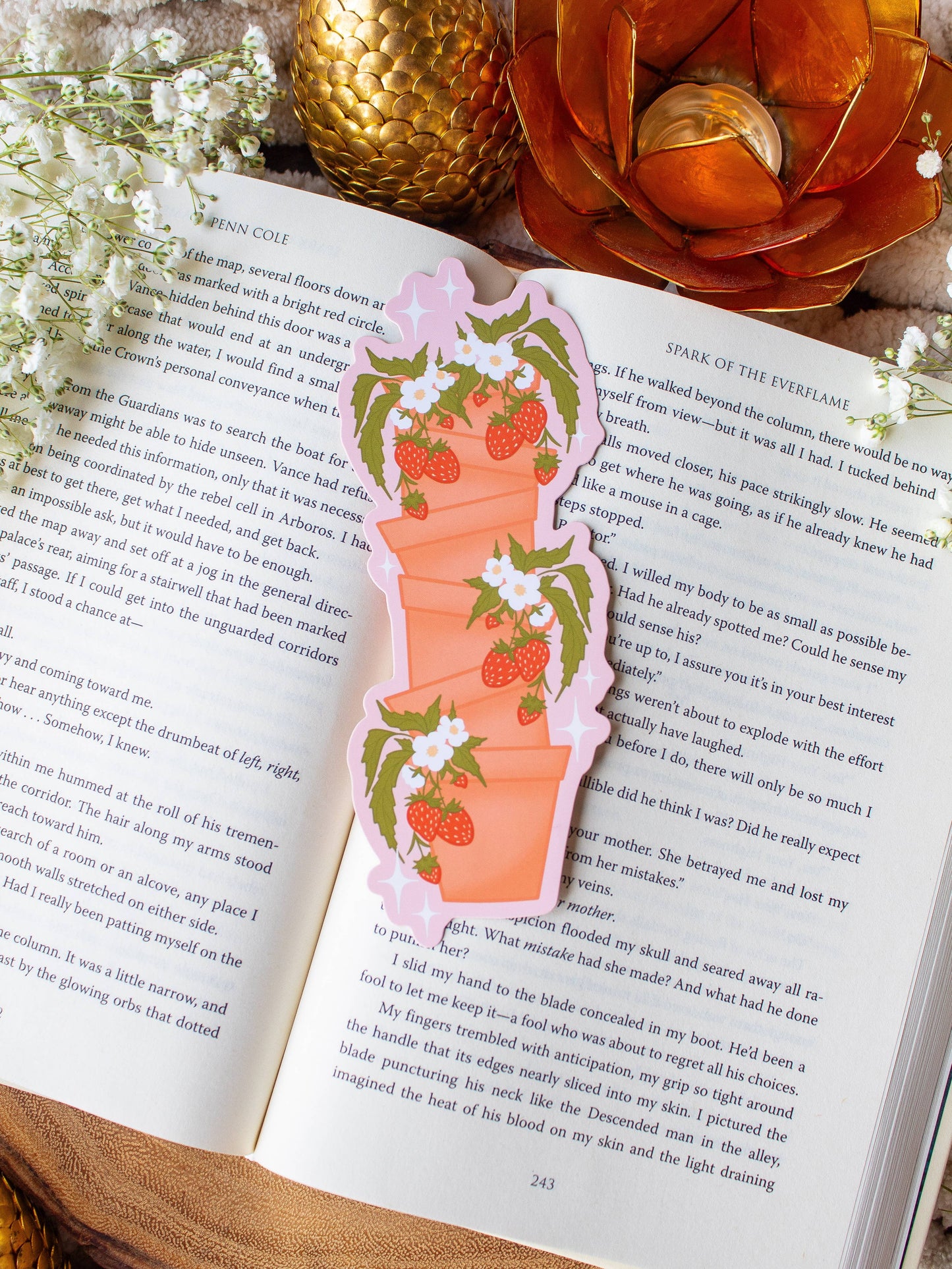 Potted Strawberries Die-Cut Bookmark